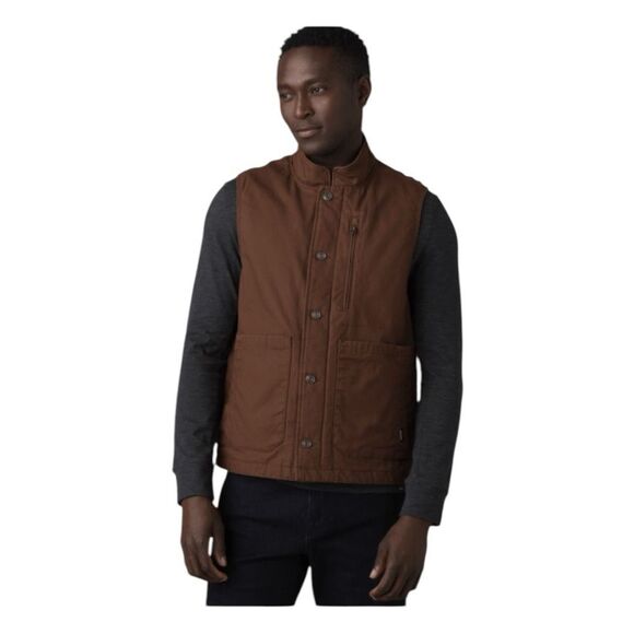Prana x PrimaLoft Trembly Insulated Vest Stout Brown Cotton Canvas Button Front - Picture 2 of 12